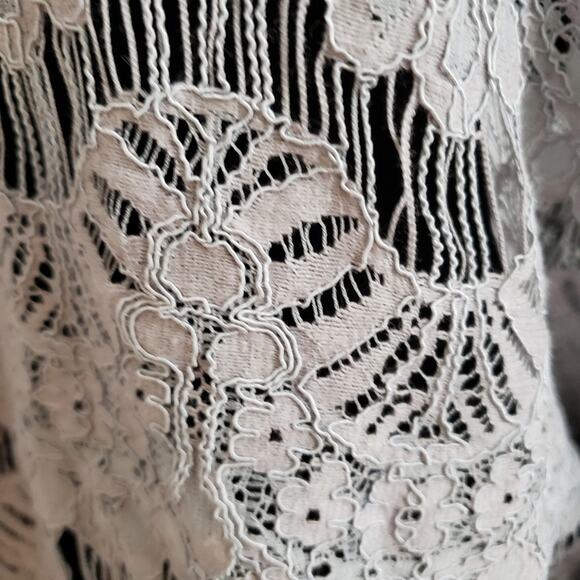 Lace Stitch Embroidered Crop Gray Poncho Boxy Floral Beachy Coastal - Picture 9 of 12